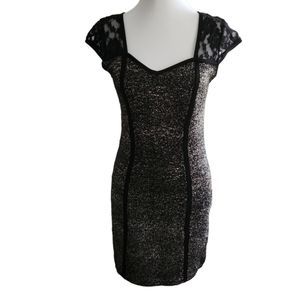 NEW Material Girl Women's Gold Sparkle Dress Medium Cap Sleeve Mesh Trim Lace